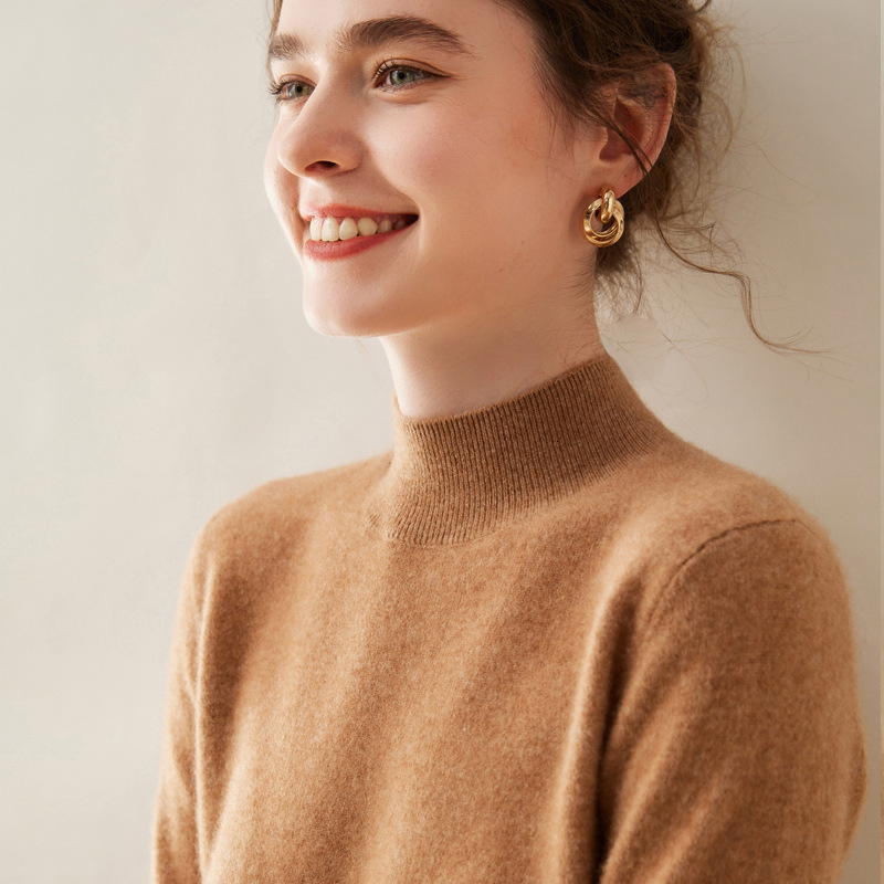 Autumn Winter New Womens Half Turtleneck Cashmere Sweater Loose Pullover Versatile Sweater Inner Knitted Cashmere Base Shirt