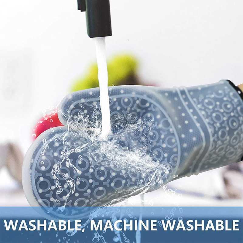 1-2Pcs Double Layer Oven Mitts Thicken Silicone Kitchen Gloves Non-Slip Oven Pot Holder Heat Resistant Baking Cooking BBQ Gloves H251212