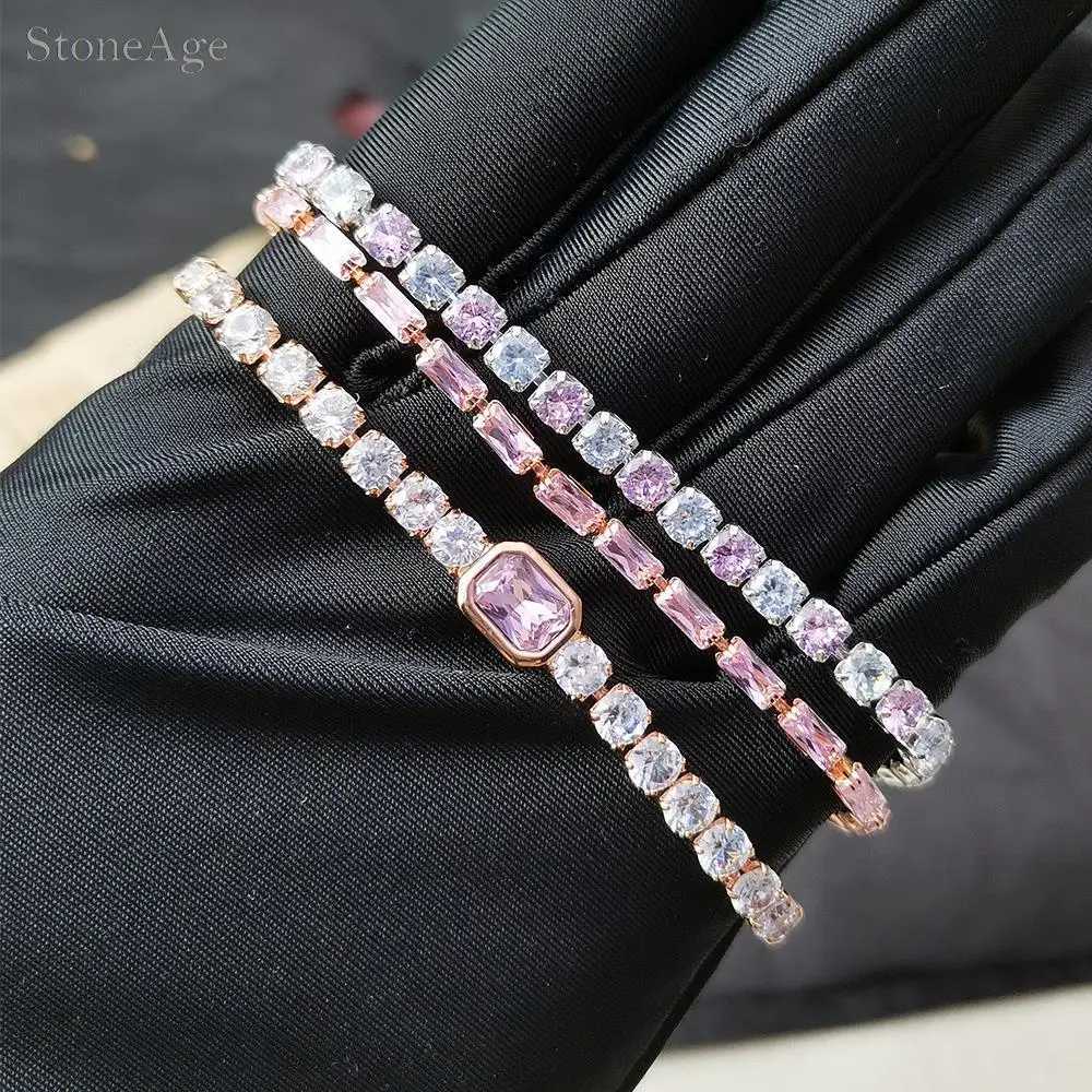 Pink Crystal Tennis s for Women Female Trend Romantic Shiny Zirconia Adjustable Folding Buckle Chain on Hand Jewelry M251213