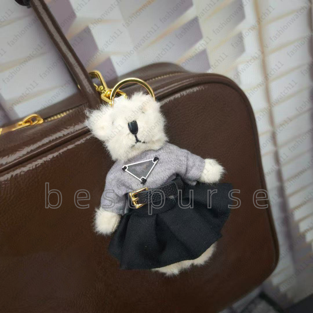 Keychains Lanyards Keychains Lanyards Cute bear pendant cashmere lattice Handmade teddy bear basic bag pendant Triangle Designer bear car charm keychain