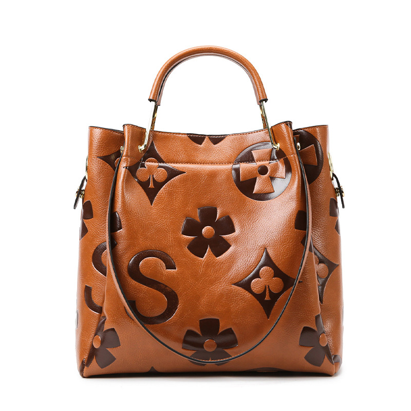 Free Shipping Designer Women's Bucket Bag High-end Fashion Embossed Handbag Large Capacity Mother And Baby Shoulder Bag