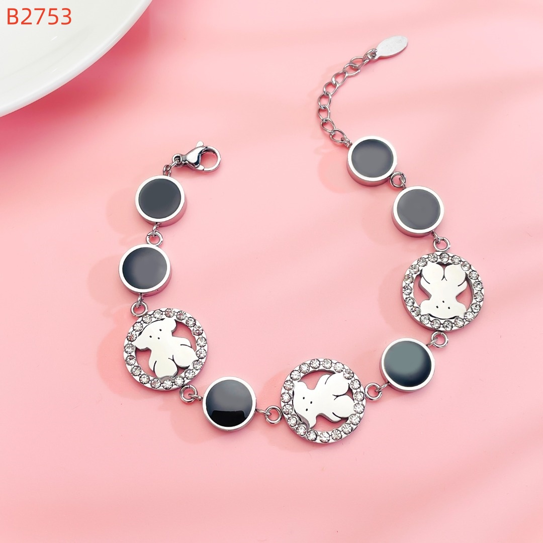 New Fashion Women Silver Gold Stainless Steel Span Bear Cartoon Animal Flower Hollow Chain Bracelets Jewelry Pulsera A Gift