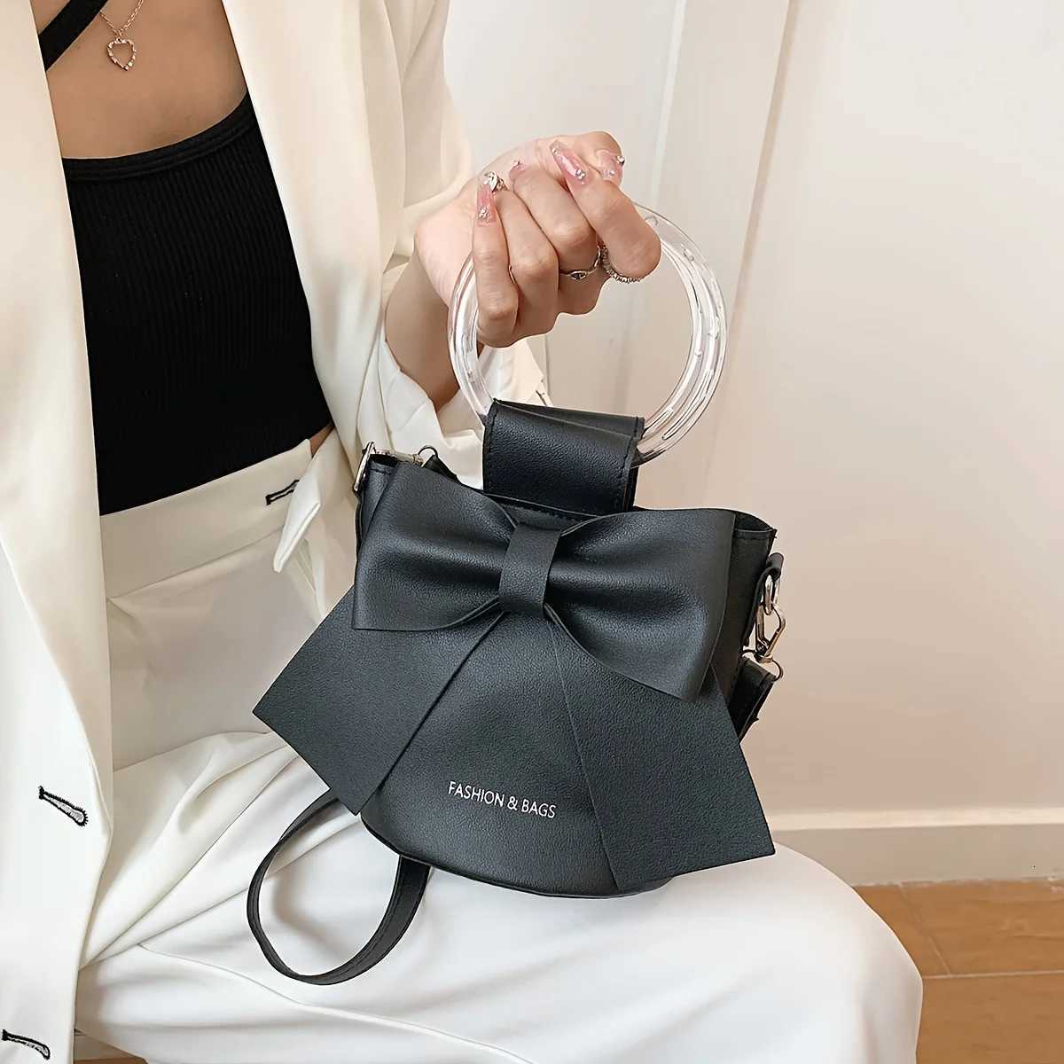 Hot SaleFashion Womens Bucket Bag Detachable Shoulder Strap Elegant Bow Decoration Stylish design with streamlined textureT251213
