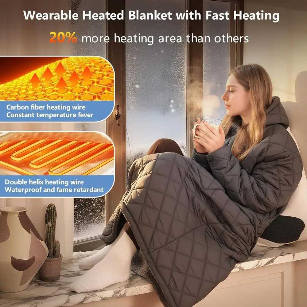 Wireless Cordless Heated Blanket 20000mAh Womens Electric Hooded Robe 45x32 for Outdoor Use Y251212