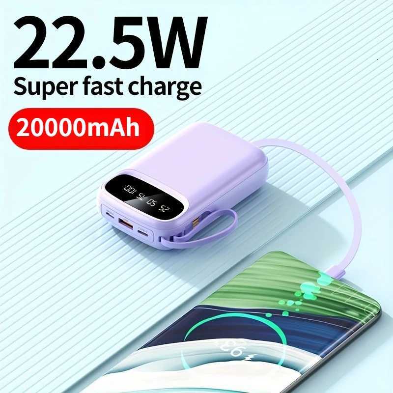 20000mAh 4 in1 Built-in Cable Power Bank 225W Fast Charging Portable Charger tra Slim External Battery for IPhone H251213