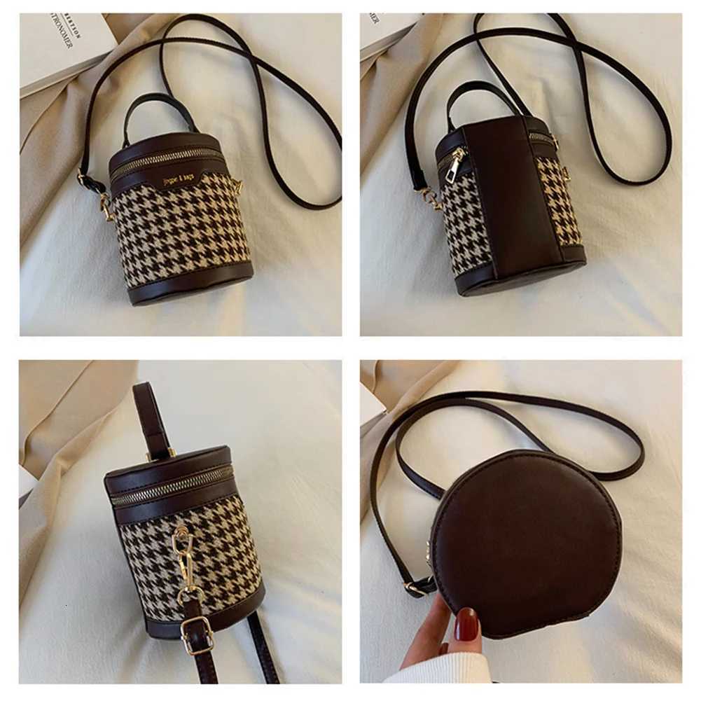 Houndstooth/Leopard Print Fashion Shoulder Bag Large Capacity Women Bucket Bag Casual Satchel Bag Adjustable Strap Chic Hobo BagT251213