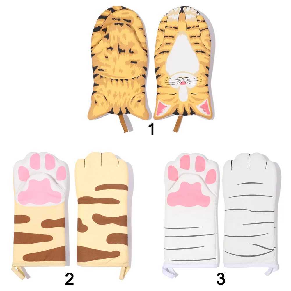 1PC Long Cotton Baking Insation Gloves 3D Cartoon Cat Paws Oven Mitts Microwave Heat Resistant Non-Slip Kitchen Gloves H251212