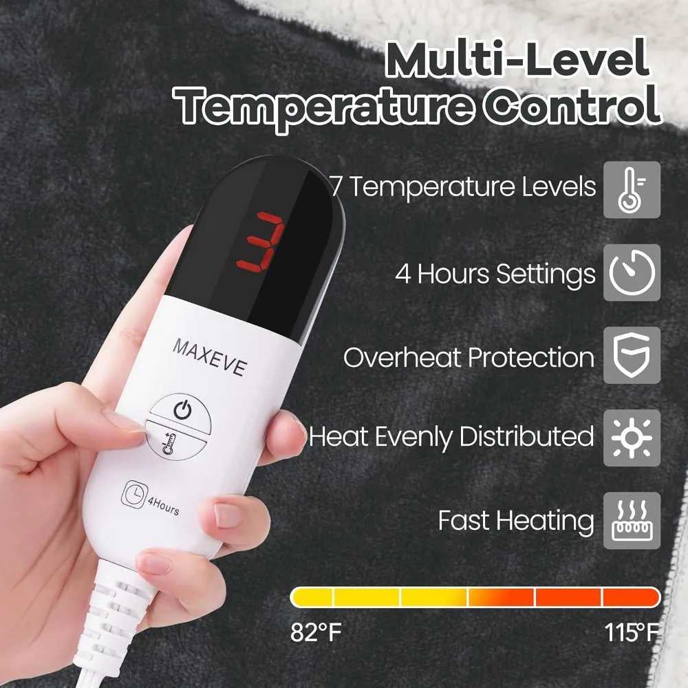 Wearable Electric Heated Blanket with Foot Pocket Sleeves 6 Heat Levels Auto Shut Off Machine Washable Y251212
