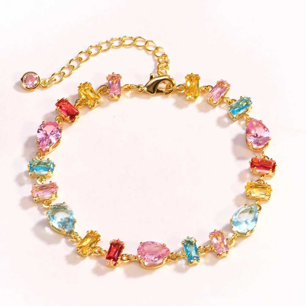 Delicate Colorful Luxury Cubic Zirconia Chain Chic Bangle Women Gold Color Wrist Wedding Engagement Party Jewelry Gift M251213