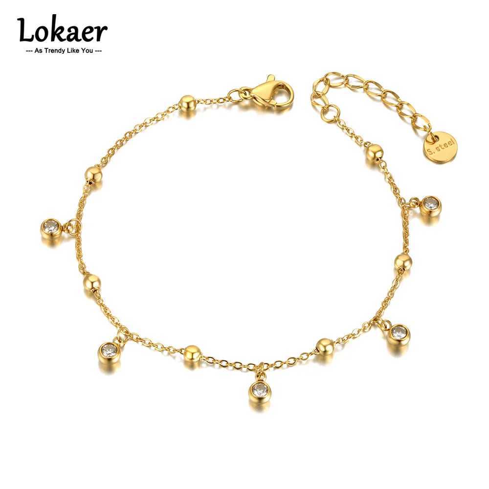 Lokaer Bohemia Titanium Stainless Steel Beads Chain Charm s For Women Trendy 14K Gold Plated CZ Crystal Jewelry B21090 M251213