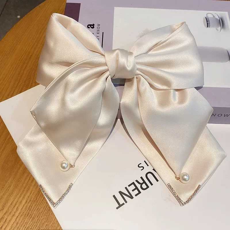 Koean Ribbon Pearl Bow Hair Clips for Women Accessories Rhinestone Pin Bows Barrette Headwear Luxulry Jewelry Y251213