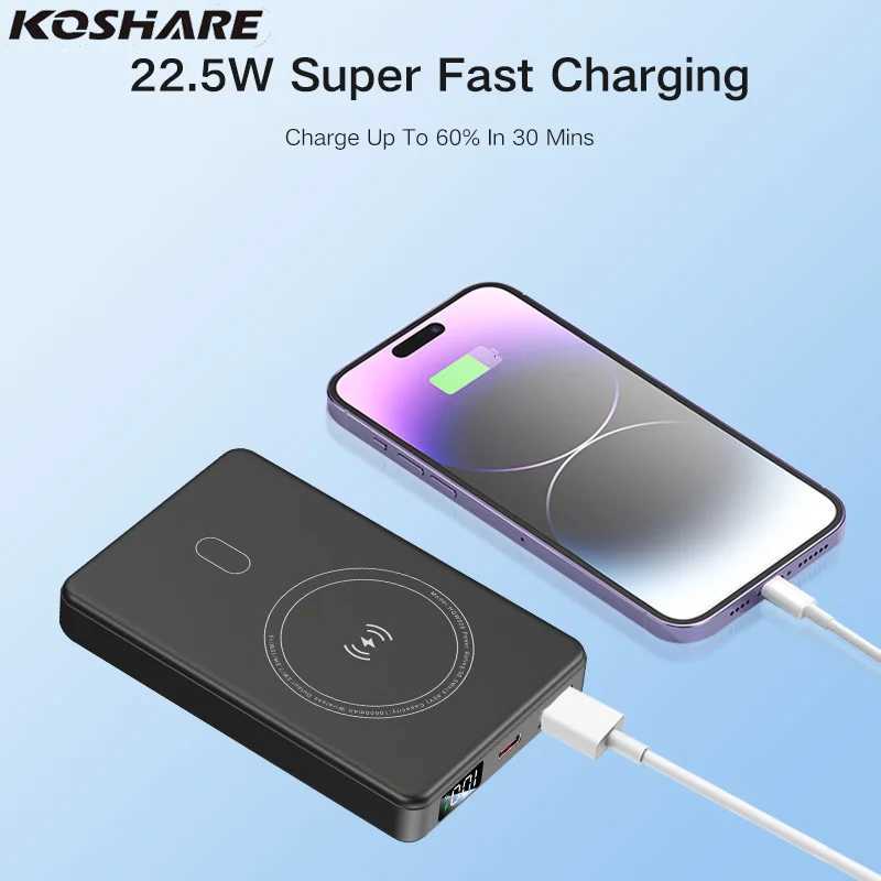 KOSHAREOutdoor Mini Magnetic Wireless Power Bank Lithium-Ion Charger with LED Charge Indicator Portable Cell Phone Charging Bank H251213