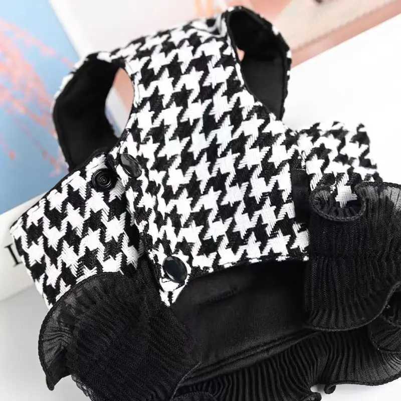 Luxury Pet Harness Leash Set Classic Houndstooth Dog Skirt Clothes With Flower Bowknot For Small Medium Dogs Cats M251213