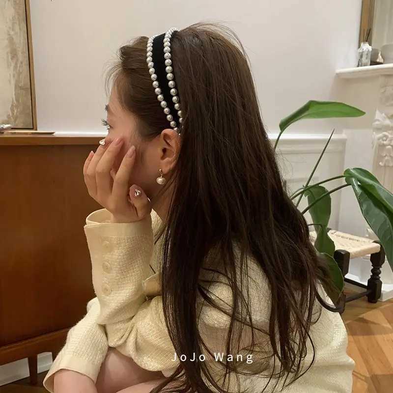 Wen Vintage Black Veet Pearls Haiand with Teeth Anti Slip Adt Hair Clip Wide Edge band Girls New Hair Accory Y251213