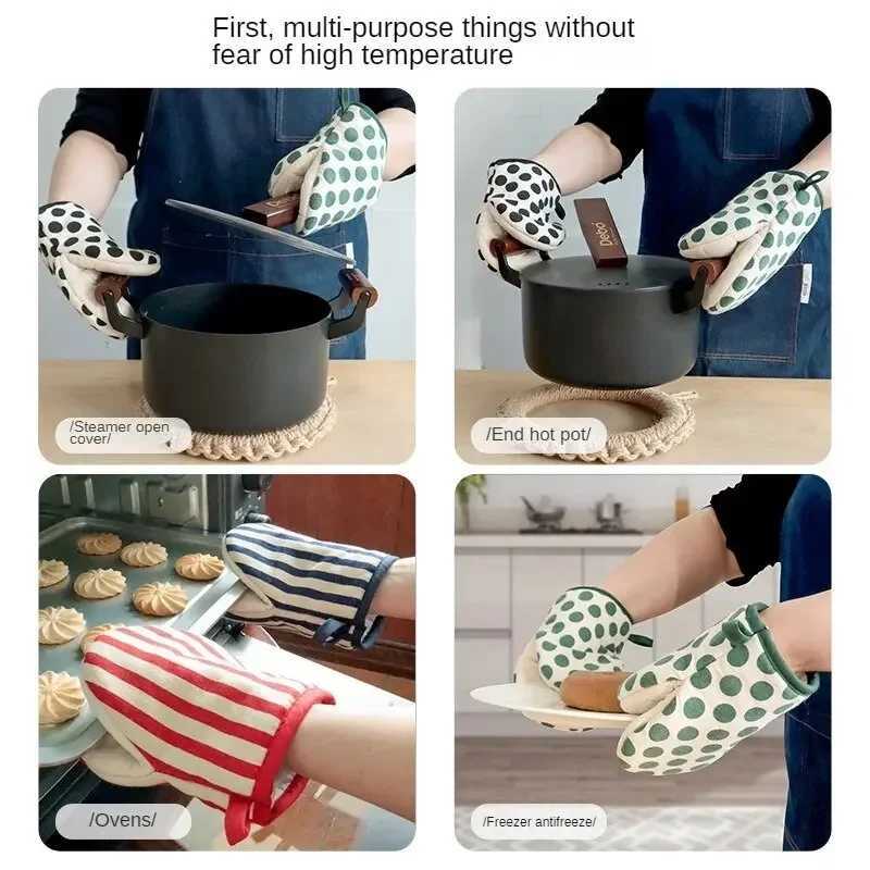Style Polka Dot Heat-Resistant Oven Mitts for He UseJapanese Microwave Safe Gloves kitchen gloves heat resistant gloves H251212