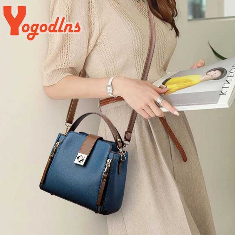 Yogodlns Luxury Splicing Handbag For Women PU Leather Bucket Shuolder Bag Fashion Handle Bag Brand Shopping Mommy Crossbody BagT251213