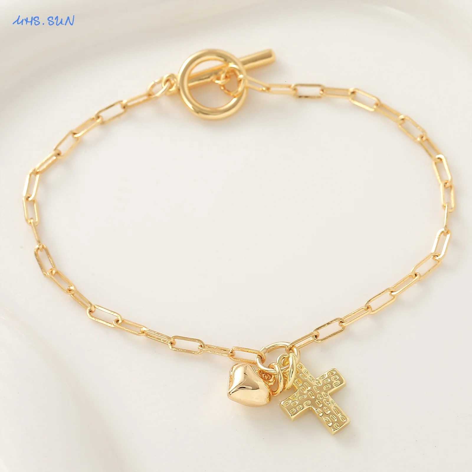 MHSSUN Simple Gold Plated Cross/Heart Chain s For Women Fashion OT Buckle Versatile Daily Couples Jewelry Gifts M251213