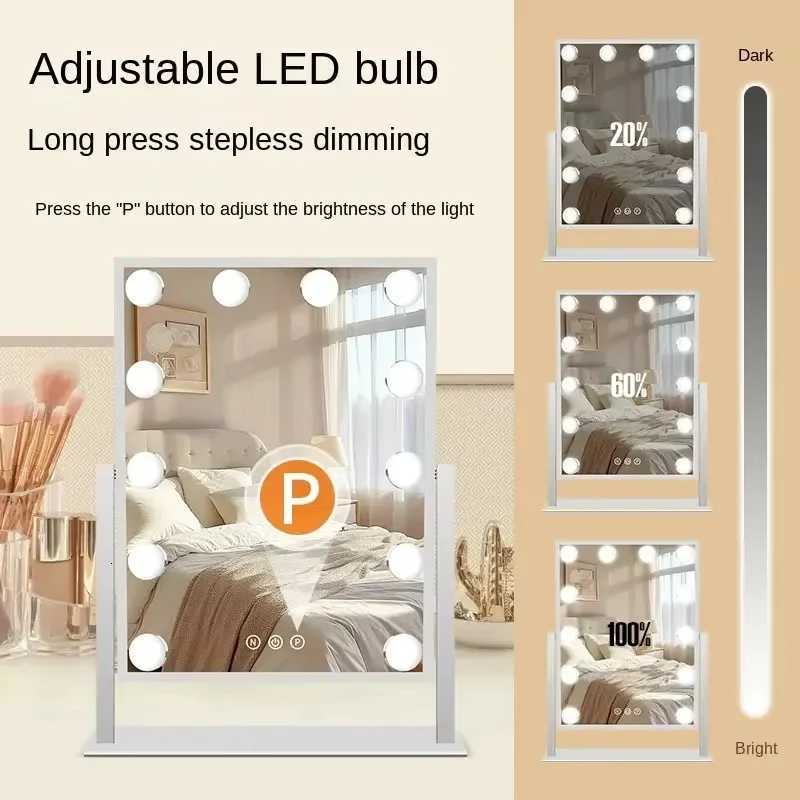 LED Light Bulb Mirror Portable Mirror Metal Smart Dressing Mirror Beauty Cosmetic MirrorT251213