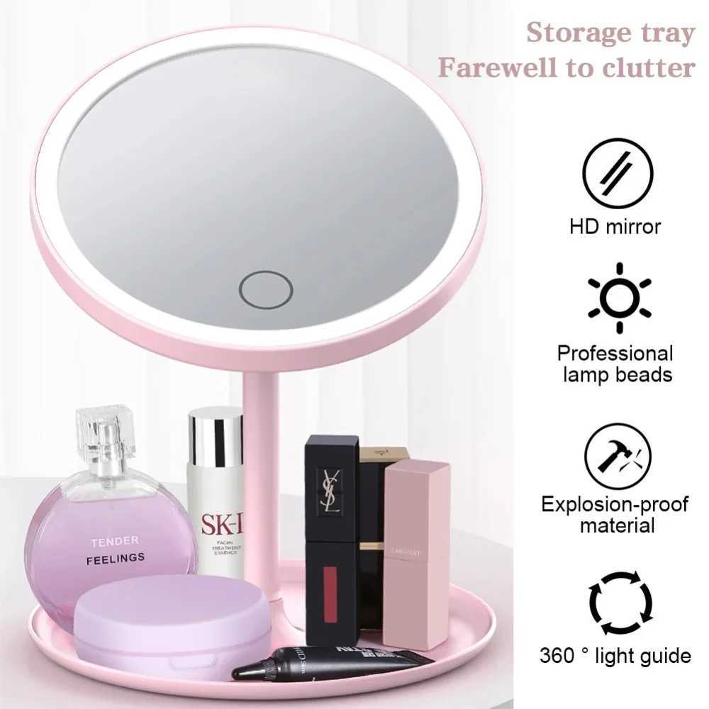Light up your beauty routine LED cosmetic mirror with dimmable rotating and memory functions - USB cosmetic mirror with monochT251213