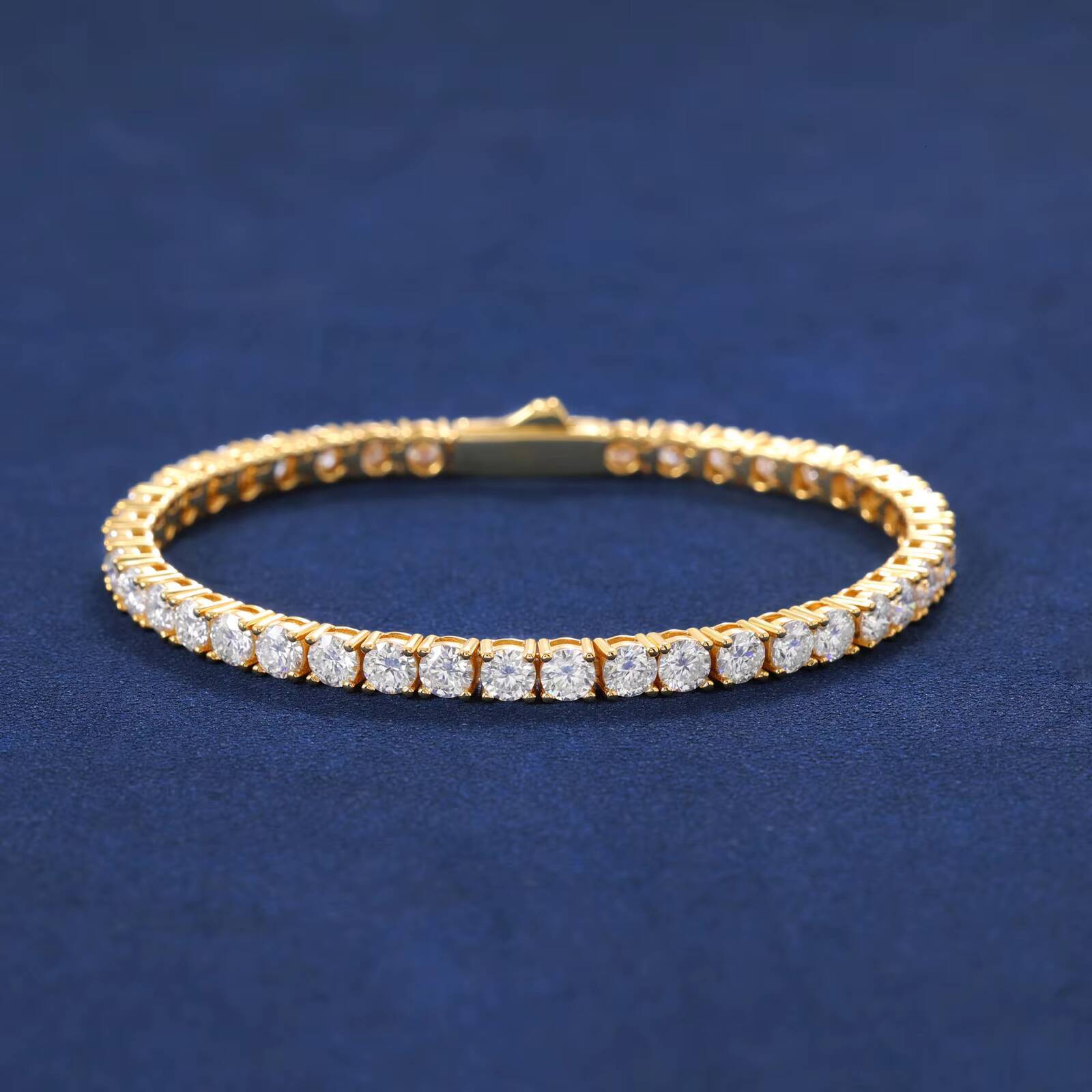 Trend 5A Moissanite Tennis Chain Hip Hop 925silver 3mm 4mm 5mm Tennis Bracelet Sparkling Gold and White Gold Jewelry