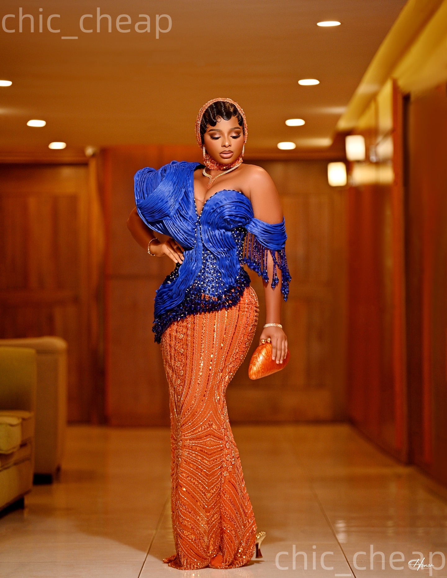 Aso Ebi Orange Sheath Prom Dresses 2026 Crystals Beaded Sequined Evening Formal Party Second Birthday Engagement Gowns Plus Size Dress For Special Occ