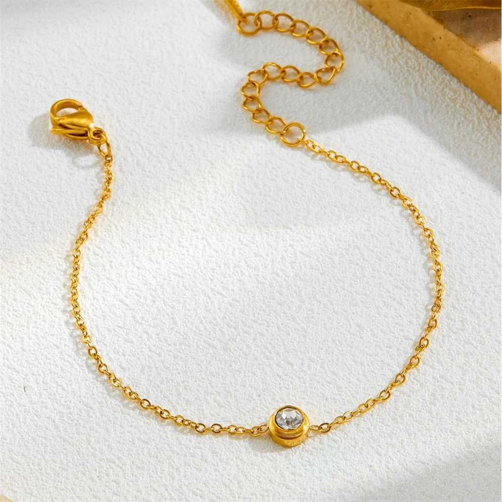 Punk Fashion Round CZ Zirconia Female Gold Color Stainless Steel Chain Link s for Women Jewelry Braclet 2025 M251213