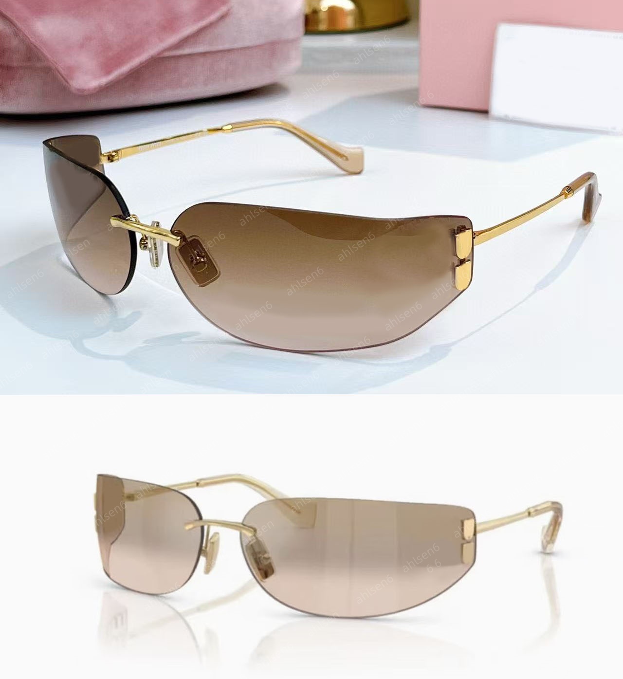 high quality designer sunglasses for women luxury rimless sunglasses Euro american trend glasses classic fashion large lens curved lenses sunglasses 51Y 54Y