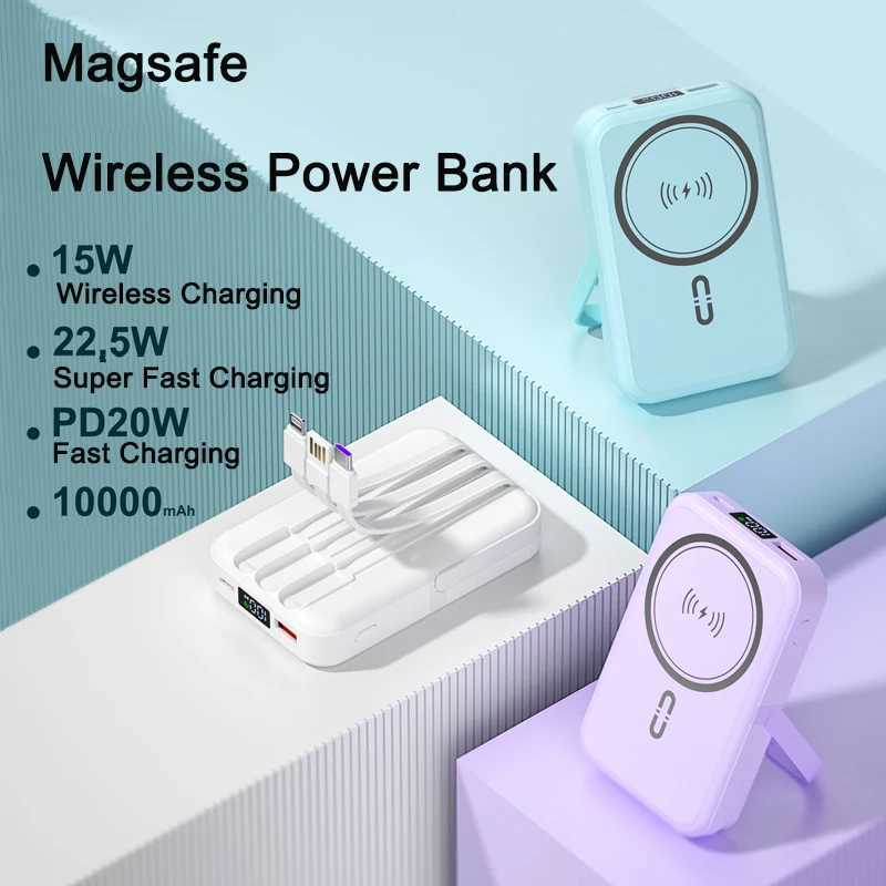 10000mAh Wireless Magnetic Power Bank Built in 3 Cables Portable External Battery For iPhone 16 Fast Charging Powerbank H251213