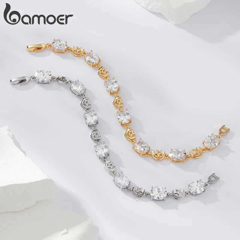 Bamoer Original Sparkling Leaves White Gold Design Star and Moon Shinny Chain CZ For Women Bridal Wedding Party Jewelry M251213