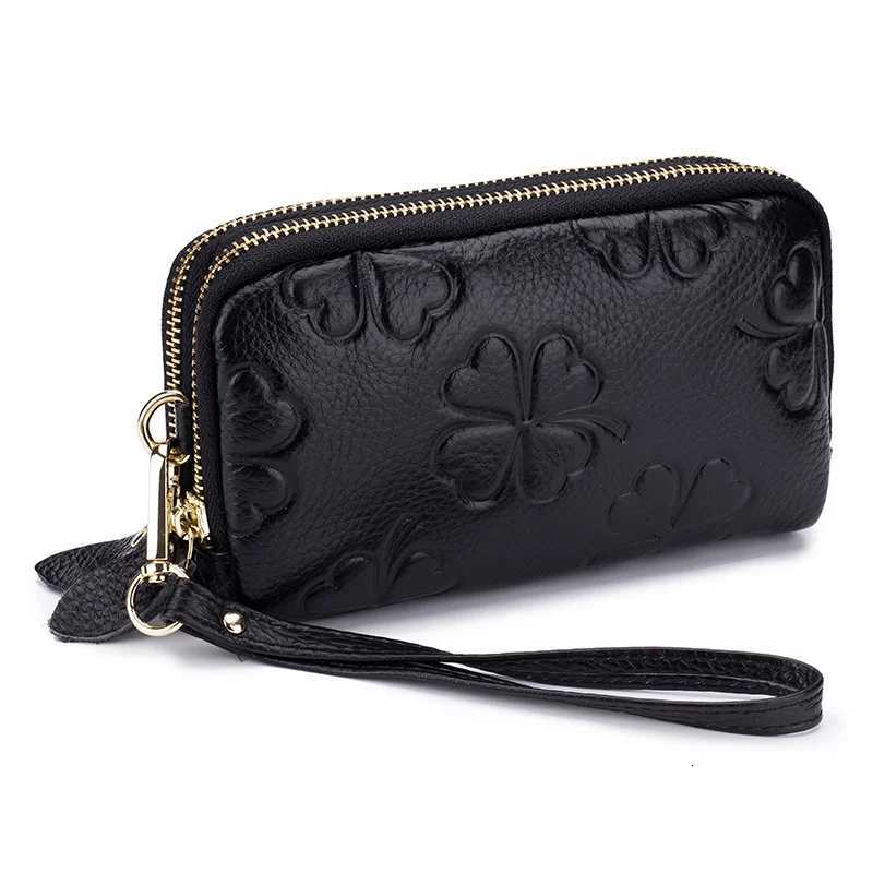 Real Leather Wen Lg Wallet Ladies Double Zipper Coin Purse Four-Leaf Card Holder Fem Cute Mey Bag Luxury Cluh Y251213