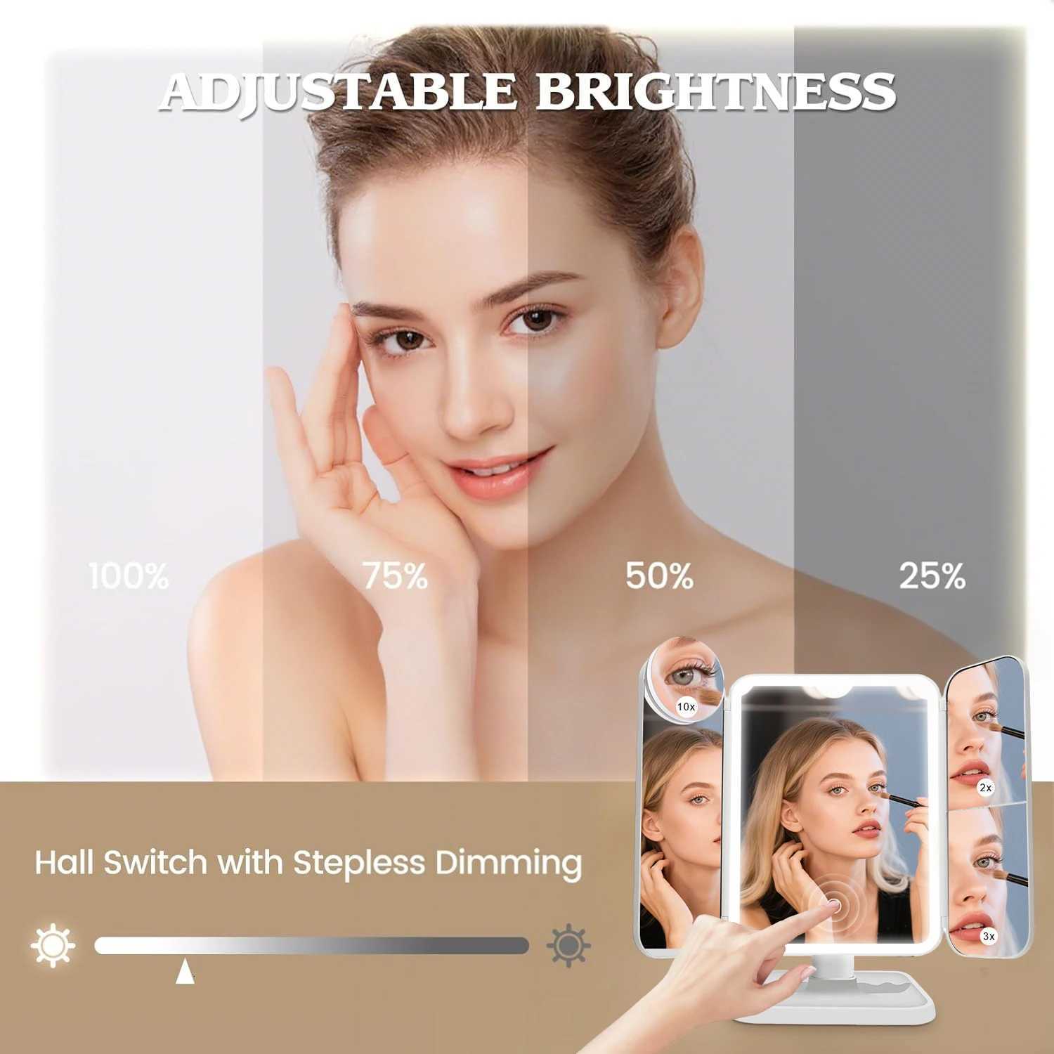 Trifold Makeup Mirror LED Lights Dorm Dressing Mirror Beauty Light up your fill light with Smart Complementary Makeup Mirror TriT251213