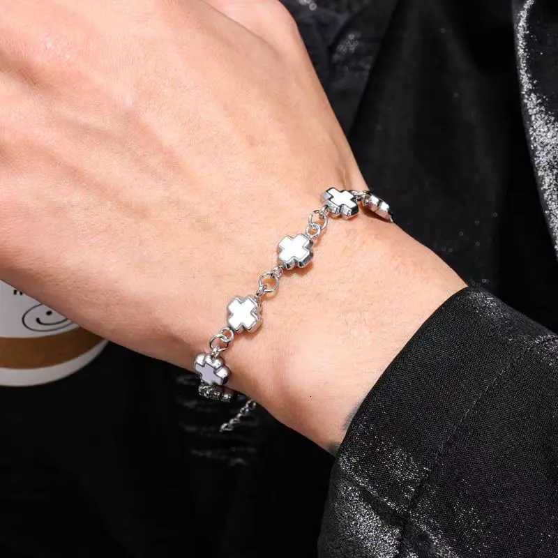 Black White Spliced Cross for Men BoysNever Fade Stainless Steel Chain Stylish Punk Jewelry Gift M251213