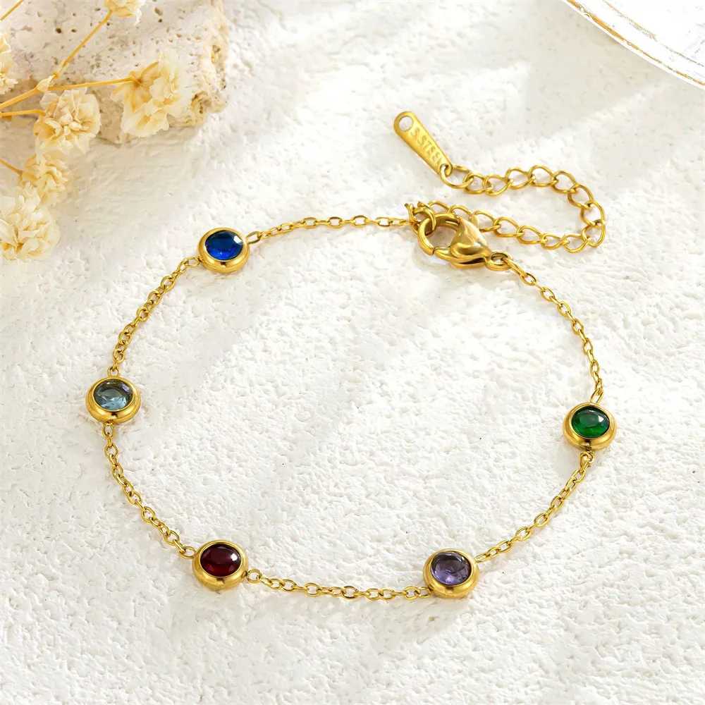 Punk Tiny Small Chain Link Gold Color Stainless Steel Multicolor CZ Charm s for Women Jewelry Gift Braclet 2025 M251213