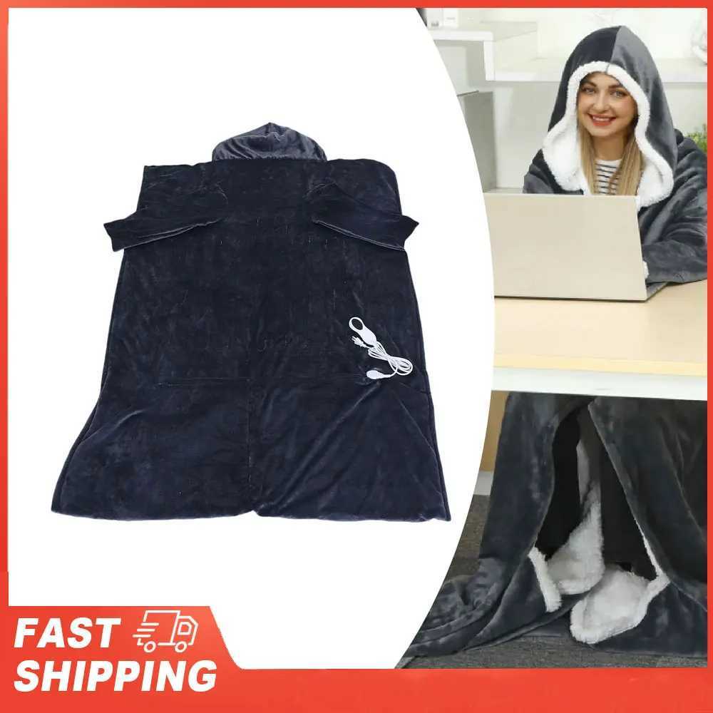 Heated Blanket with Sleeves Hood and Foot Pocket Flannel 10 Heating Level Electric Wearable Blanket with 3 Time Setting 50x70in Y251212