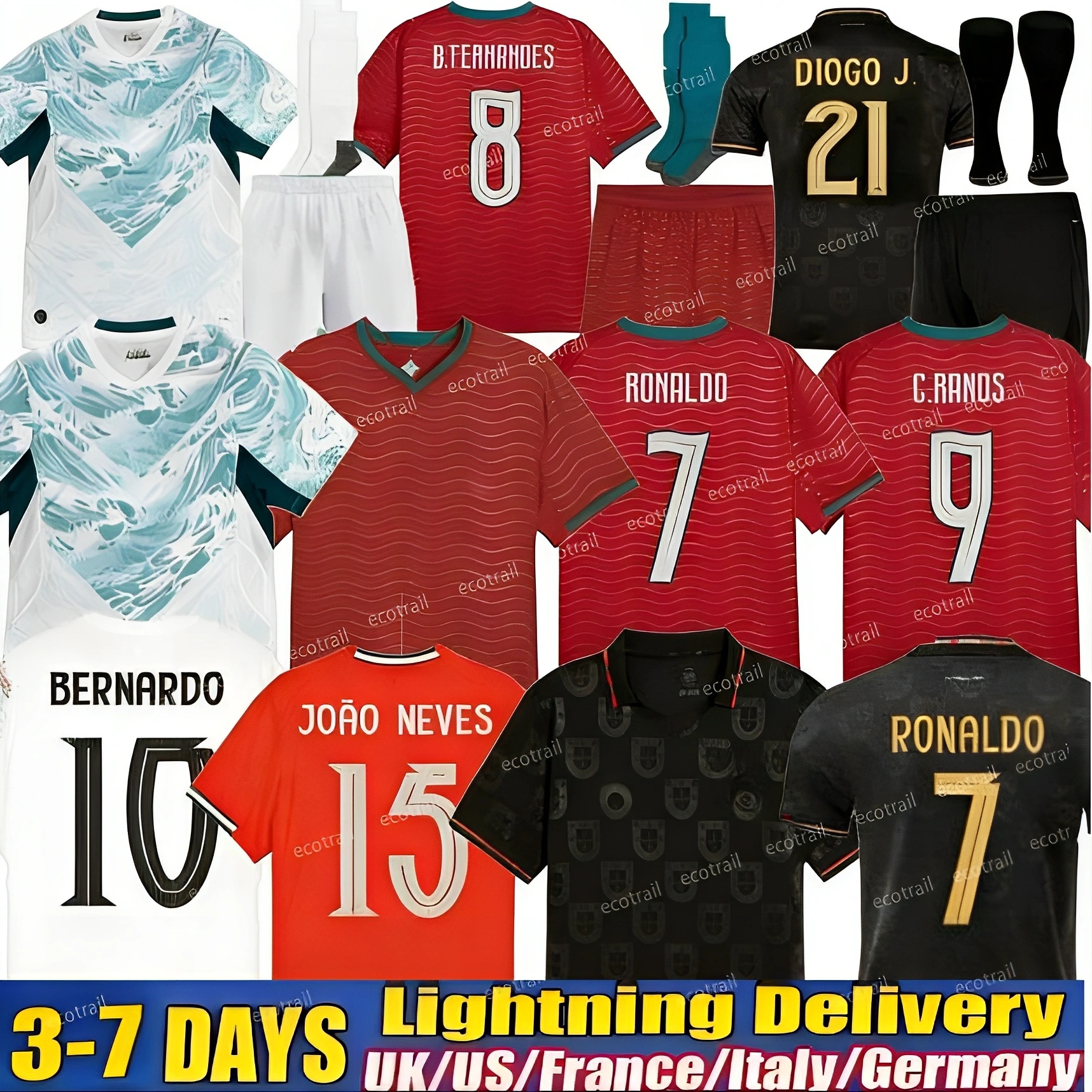 maillot portugal Soccer Jerseys 2025 2026 Portuguesa RoNalDo Jerseys JOAO FELIX BERNARDO B. FERNANDES PEPE 25 26 27 Portugal Football Shirt Team Men Kids Kit S-4XL