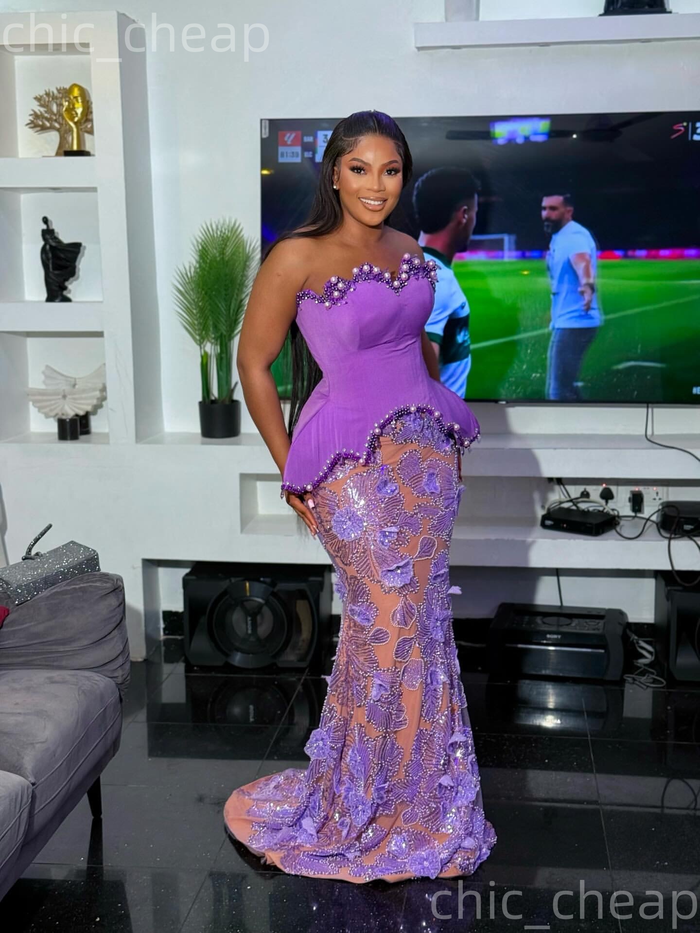 Aso Ebi Lilac Mermaid Prom Dresses 2026 Sweetheart Pearls Floral Lace Evening Formal Party Second Birthday Engagement Gowns Plus Size Dress For Specia