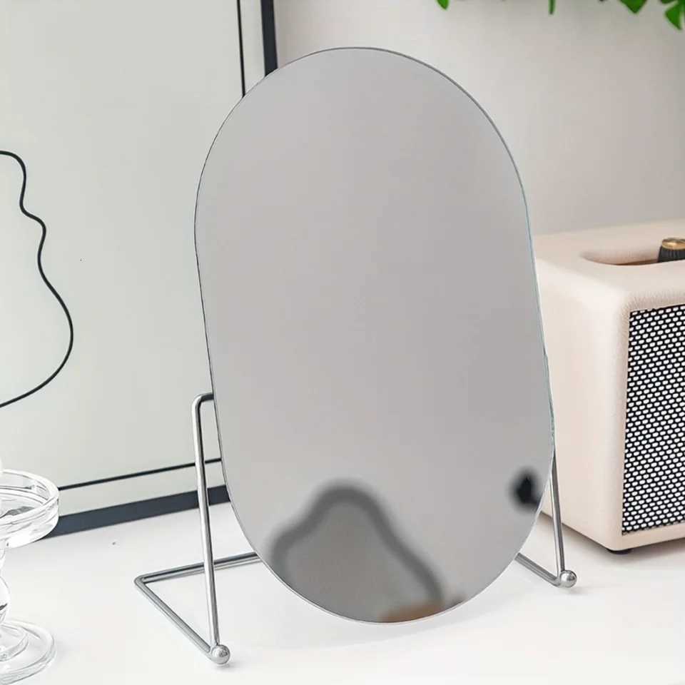 Oval Tabletop Vanity Mirror 1pc Nordic Style Iron Art Makeup Mirror Portable Desk Counter Top Mirror for Office Bathroom ShavT251213