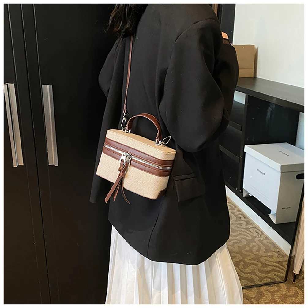 Spring/Summer Color Blocking Box Bag for Women PU Splicing Zipper Handbag Korean Casual Fashion Versatile Female Cross Body BagsT251213