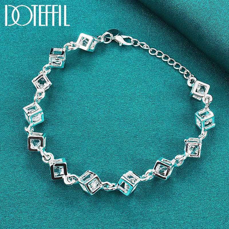 DOTEFFIL 925 Sterling Silver Square AAA Zircon Chain For Women Wedding Engagement Party Fashion Jewelry M251213