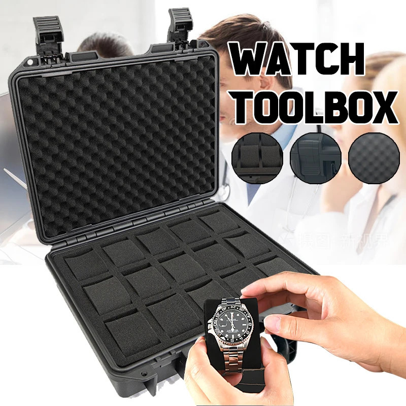 15 Slot Plastic Watch Case Potable Watch Storage Boxes Organizer Waterproof Hard Carry Case Watches Tool Box Display Cabinet Bag 251210 - view 3
