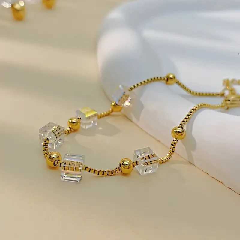 Elegant Retro Adjustable Stainless Steel with Square And round Beads Gold Chain Link Fashion Accessory M251213