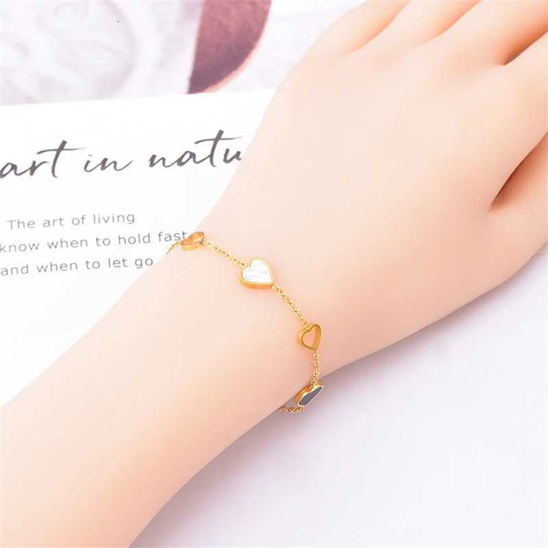 316L StainlESS Steel New Fashion Upscale Jewelry Embed Natural Seashells Heart ShAPe Charm Chain s Bangle For Women M251213