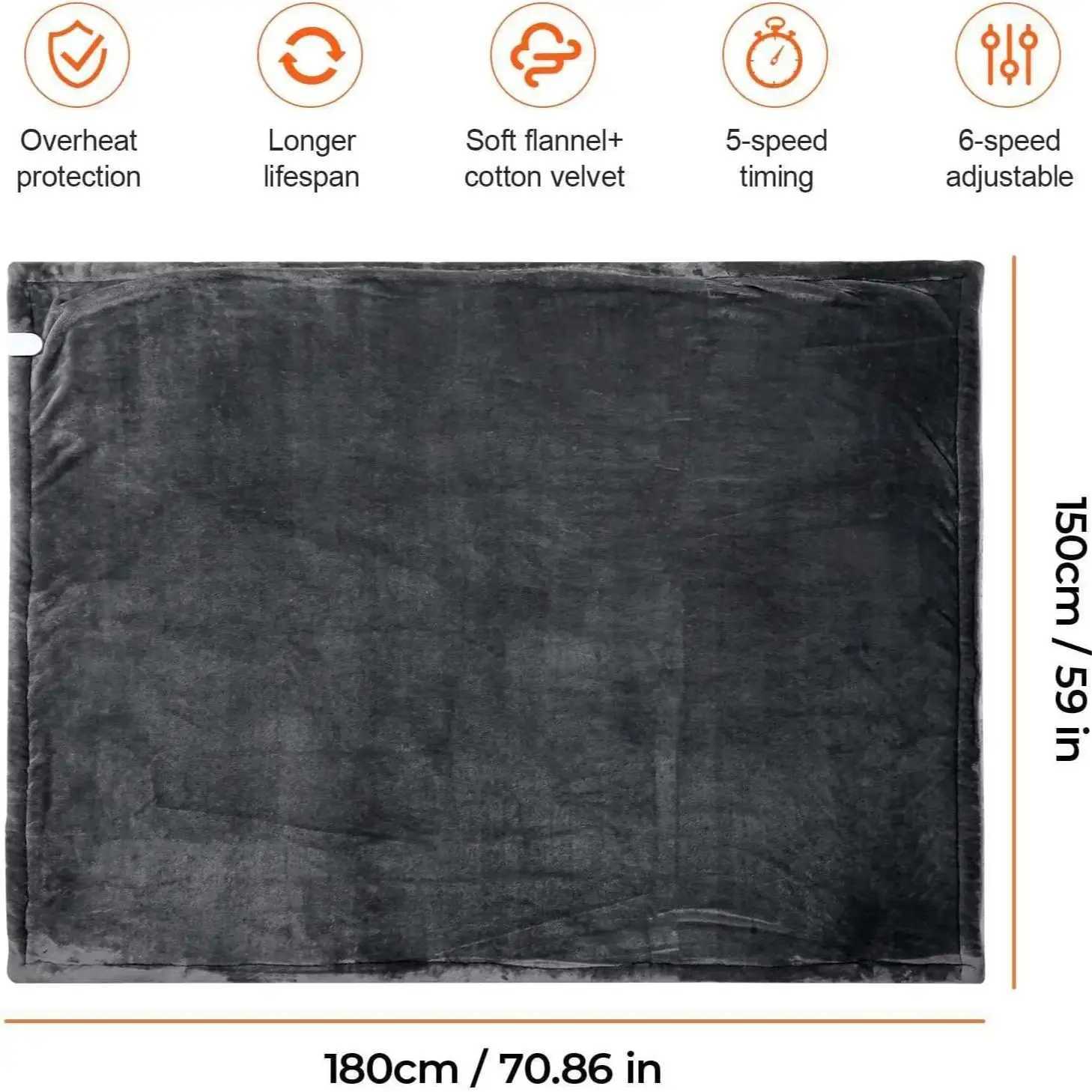 Heated Blanket-Electric BlanketSoft Heated Throw Blanket with 6 Heating Levels 4 Hours auto-OffOver-Heat Protection Y251212