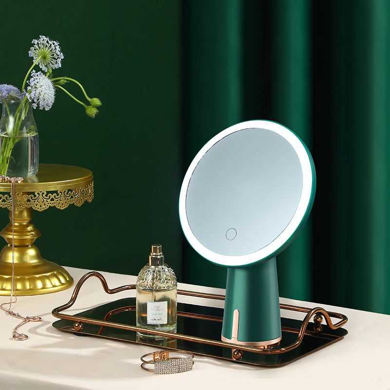 Rechargeable Lighted Makeup Mirror with 3 Color Lights 30LEDs Round Cosmetic Light up Mirror Adjustable Angle Green WhiteT251213
