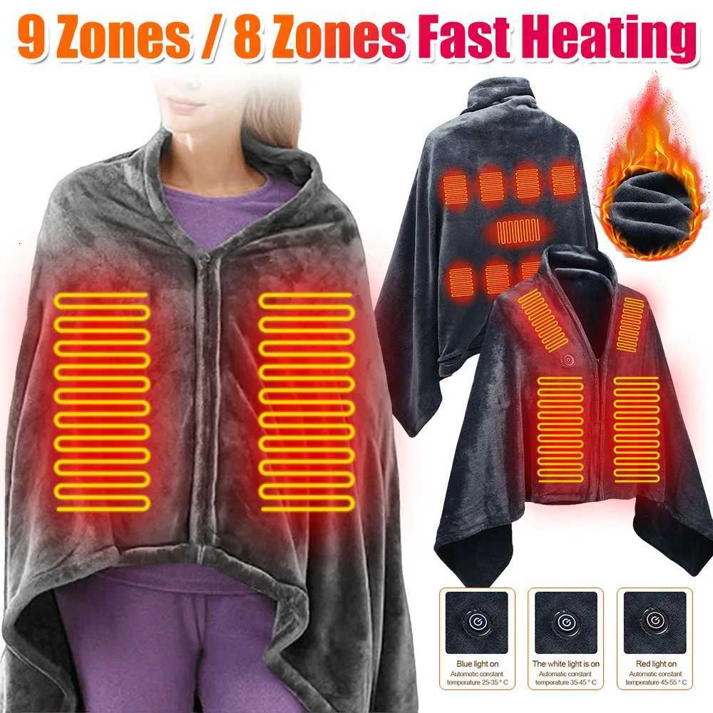 Wearable Heating Electric Blanket Shawl 3 Heated Level Throw Blanket 5v USB Charging Coral Flannel Velvet lamb Winter Warm Shawl Y251212