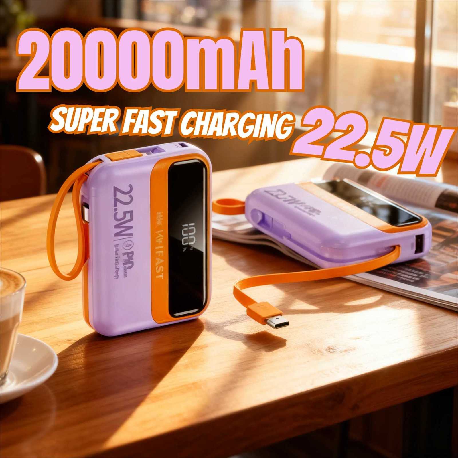 20000mAh 225W Universal Power Bank with Built-in Cables tra Thin Fast Charging for IPhone H251213