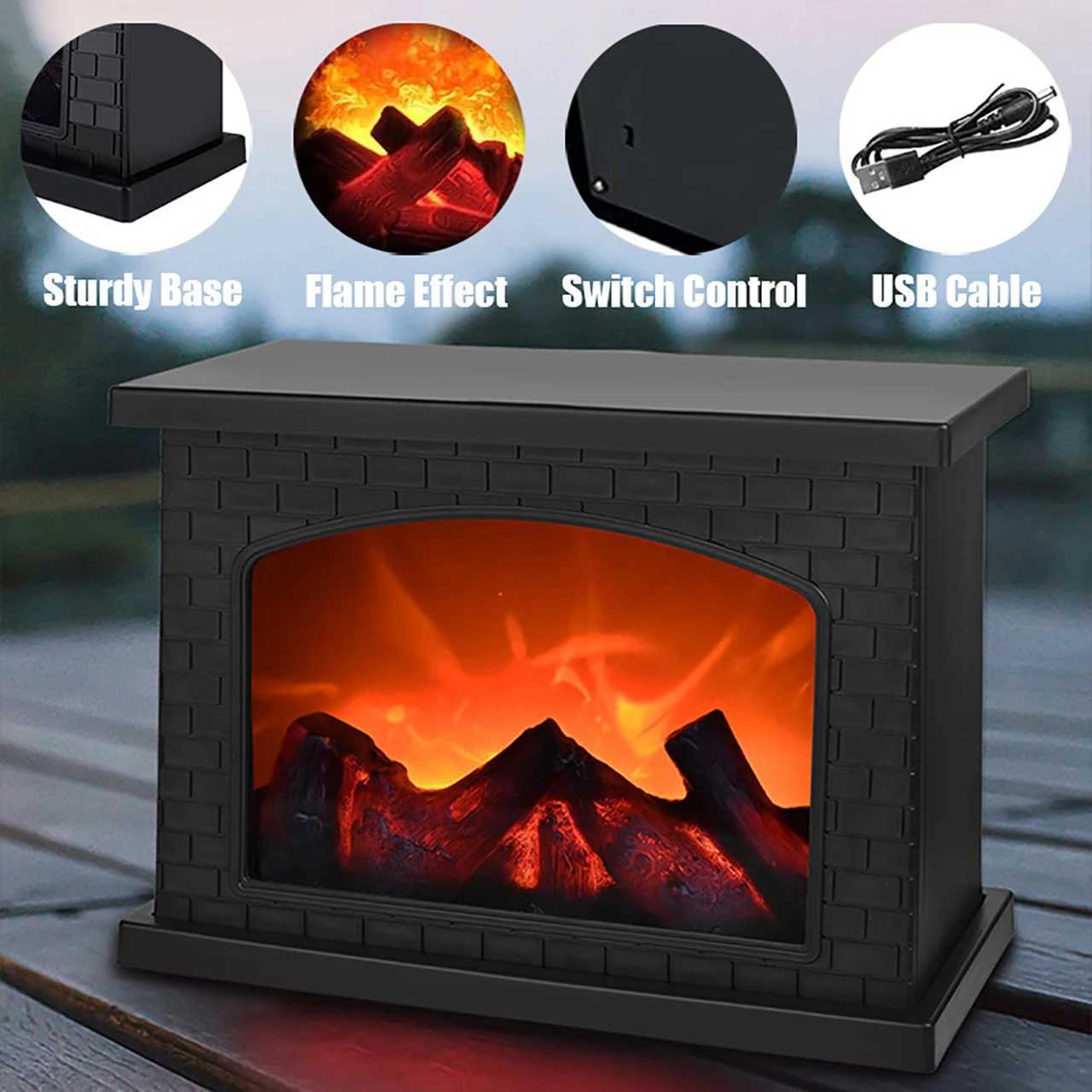 Fireplace Flame Light Charcoal style LED Table Lights USB or Battery Power Lamp for Holiday Winter Gift Party Warm Home Decor Y251213