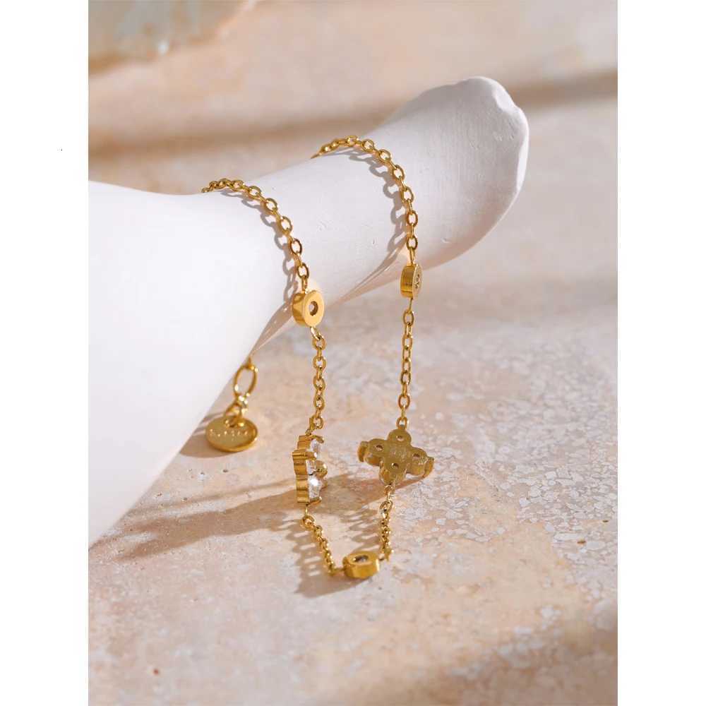 Yhpup Delicate Cubic Zirconia Flower Chain Thin Bangle Stainless Steel Rust Proof Office Ladies Chic Jewelry New Gift M251213