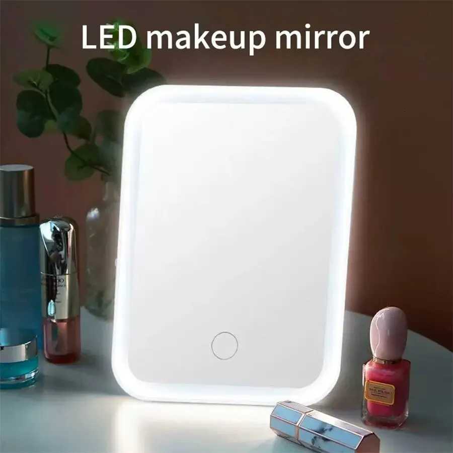 LED Makeup Mirror with LED Light Touch Screen Portable Standing Folding Vanity Mirroir Adjustable White Pink Household DormitoryT251213