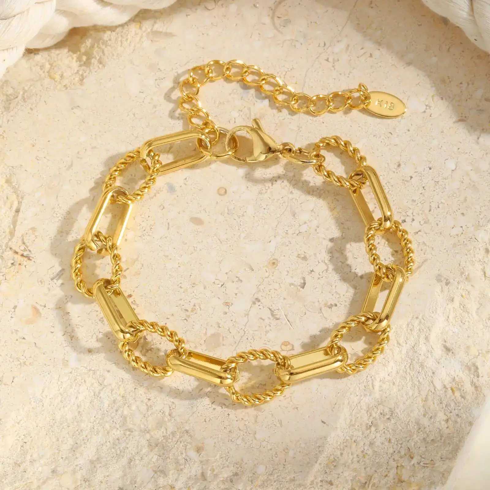 Prjewel Stainless Steel Handmade Chain s Gold Color Thick Oval Twist For Women Trendy Jewelry Mothers Day Gift M251213